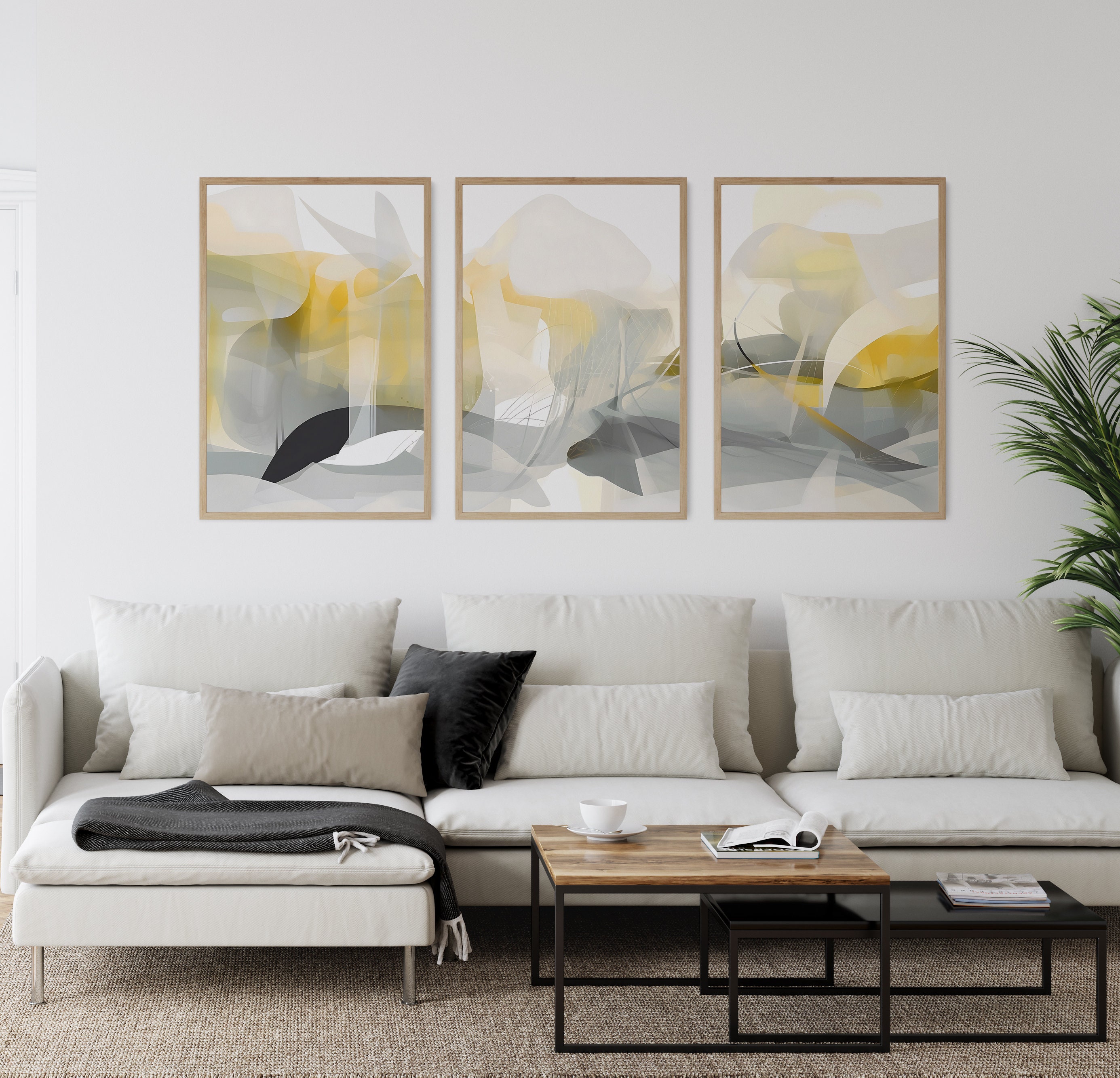 Yellow Gray Abstract Wall Art Prints, Set of 3 (digital Download) - Etsy
