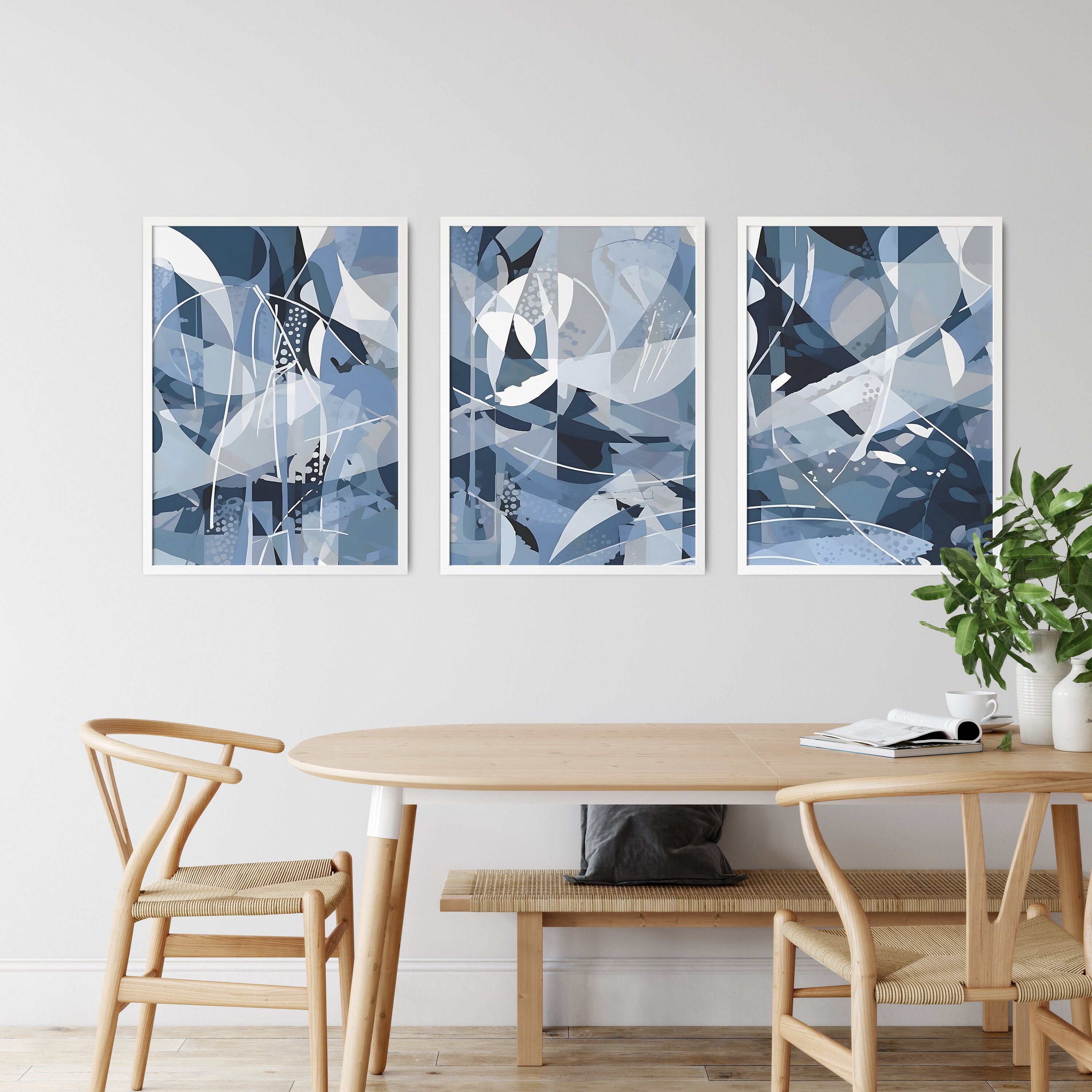 Cobalt Blue Wall Art Set of 3 Piece Wall Art Blue Wall Decor Etsy