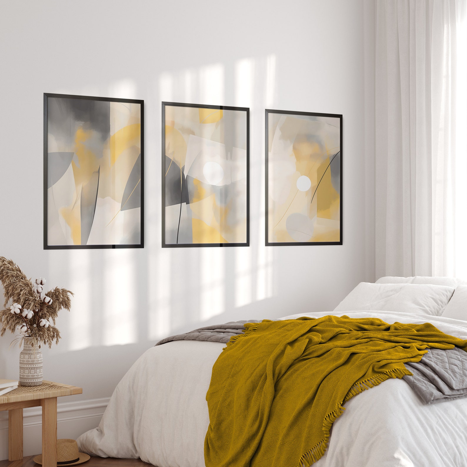 Yellow & Gray Abstract Art Prints, Set of 3 (digital Download) - Etsy