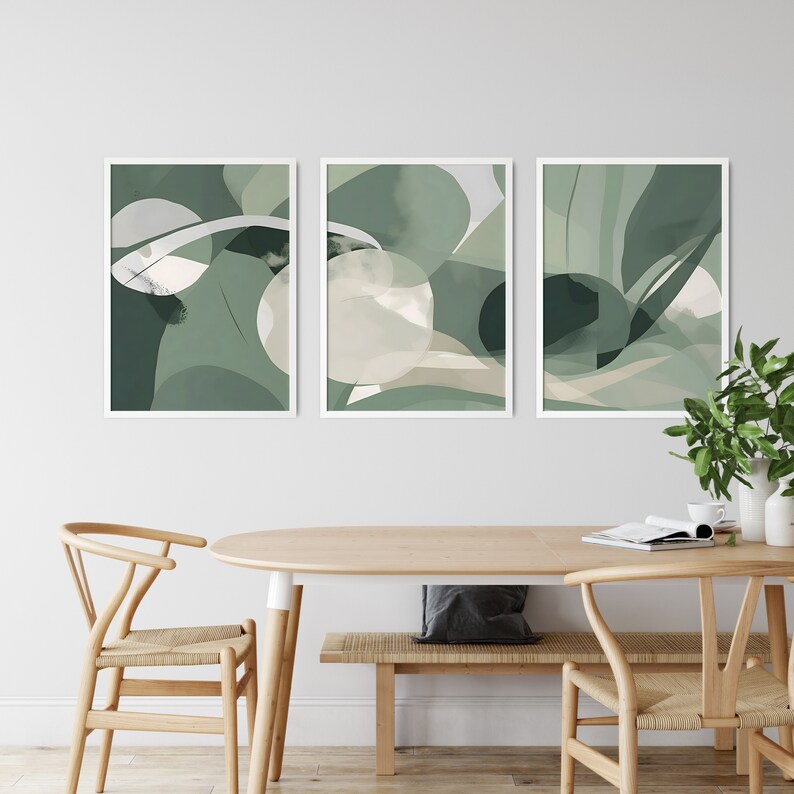 Sage Green Set of 3 Piece Wall Art for Living Rooms Colour Gradient Art