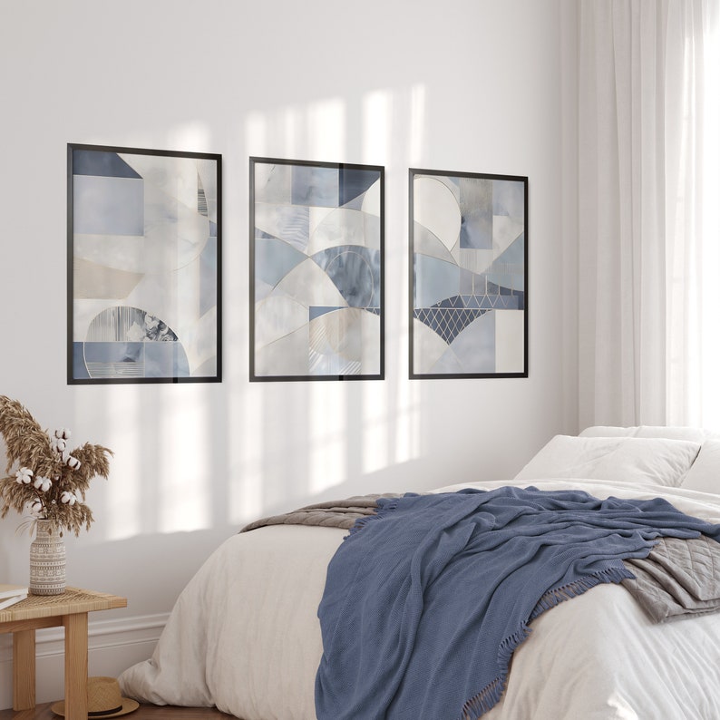 Navy Blue Printable Art 3 Piece Set Navy Blue Wall Art for Living Room