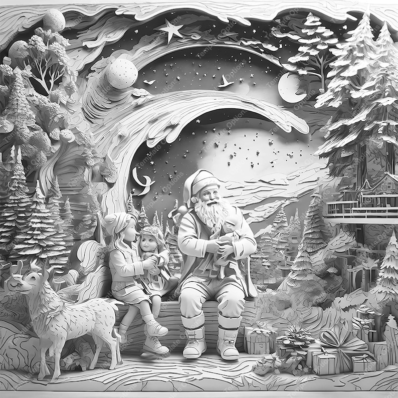 Christmas, Santa Claus, Laser Burn PNG, 3D Illusion Laser File, Laser Engrave file, Laser Engraving File, Laser Burn File, Laser Cut Files, Laser Burn Files, 3d Laser Files, Plaque, Xtool file, Lightburn file, Glowforge File, Co2 Laser File, Wall Art
