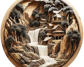 Waterfall Laser Burn PNG, Laser Engrave File, 3D Illusion Laser File, Laser Engraving File, xTool File, 3D Laser SVG, Digital Download Png