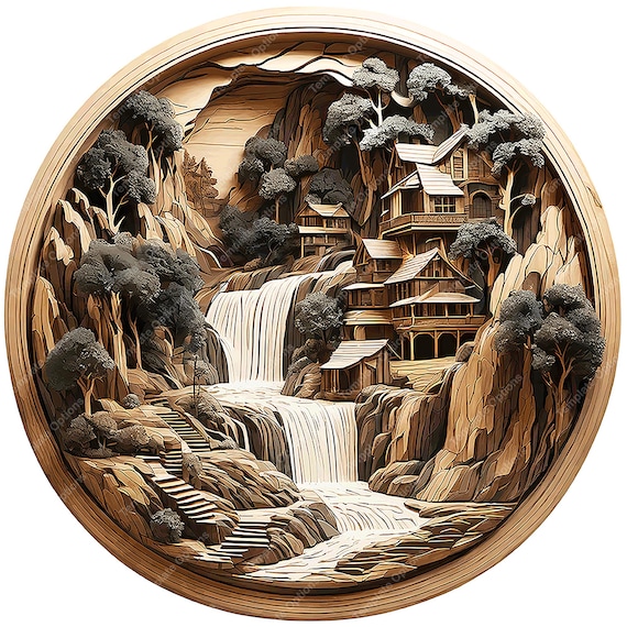 Waterfall Laser Burn PNG, Laser Engrave File, 3D Illusion Laser File, Laser Engraving File, xTool File, 3D Laser SVG, Digital Download Png