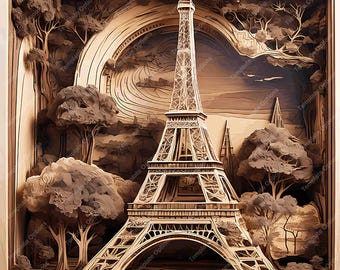 Eiffel Tower Laser Burn PNG, Laser Engrave File, 3D Illusion Laser File, Laser Engraving File, xTool File, 3D Laser SVG, Digital Download