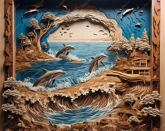 Lasergraveerbestand, 3D-illusie-laserbestand, Laser Burn PNG, lasergravurebestand, xTool, Glowforge, plaque, dolfijn, laser SVG-bestand downloaden