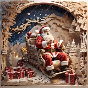 Laserbranden PNG, lasergraveerbestand, 3D-illusielaserbestand, lasergravurebestand, plaquette, xTool, Glowforge, Sculpfun, kerstman