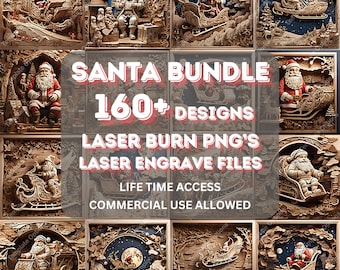 Laser Burn PNG, Laser Engrave File, 3D Illusion Laser File, Laser Engraving File, xTool, Glowforge, Sculpfun, Plaque, 160 Santa Claus Bundle