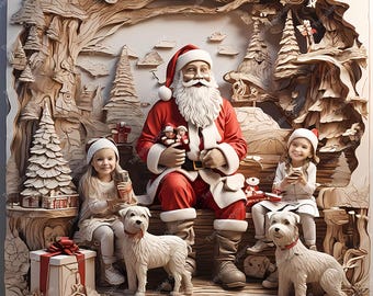 Laser Burn PNG, Laser Engrave File, 3D Illusion Laser File, Laser Engraving File, xTool, Glowforge, Sculpfun, Plaque, Christmas Santa Claus
