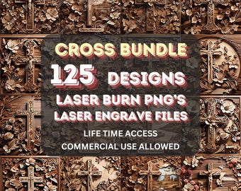 Christian Cross 3D Illusion Laser Files: 125 PNG Designs, Laser Burn PNG, Plaque Art