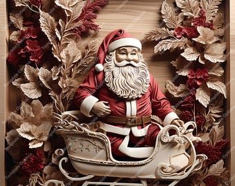 Laser Burn PNG, Laser Engrave File, 3D Illusion Laser File, Laser Engraving File, xTool, Glowforge, Sculpfun, Plaque, Christmas Santa Claus