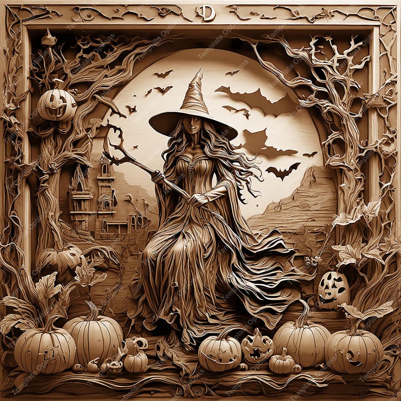 Trick or Treat, Halloween, Pumpkin, Witch, Laser Burn PNG, 3D Illusion,Laser Engrave file, Laser Engraving File, Laser Burn File, Laser Cut Files, Laser Burn Files, 3d Laser Files, Plaque, Xtool file, Lightburn file, Glowforge File, Co2 Laser File, SVG File