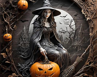 Laser Burn PNG, Laser Engrave File, 3D Illusion Laser File, Laser Engraving File, xTool, Trick or Treat, Plaque, Halloween, Witch, Pumpkin
