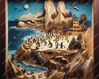 Archivo láser de ilusión 3D, PNG de quemado láser, archivo de grabado láser, Lightburn, archivo de grabado láser, xTool, Glowforge, Sculpfun, placa, Penguin