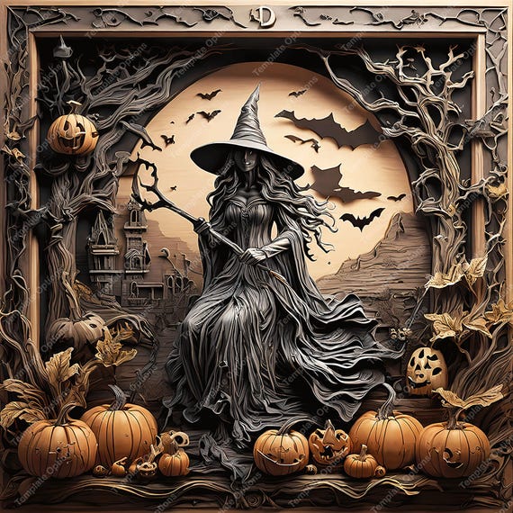 Laser Burn PNG, Laser Engrave File, 3D Illusion Laser File, Laser Engraving File, xTool, Trick or Treat, Halloween, Witch, Pumpkin, Plaque