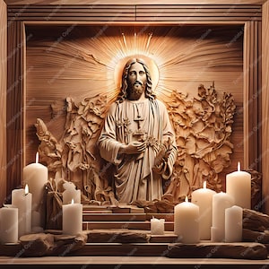 PNG de quemado láser, archivo de grabado láser, archivo láser de ilusión 3D, archivo de grabado láser, xTool, archivo de quemado láser, placa, Jesús, Navidad, iglesia