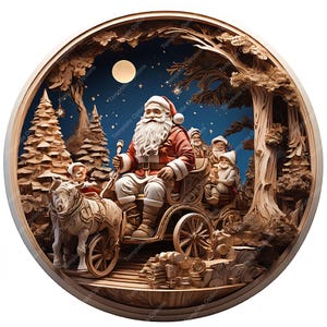Laser Burn PNG, Laser Engrave File, 3D Illusion Laser File, Laser Engraving File, xTool, Glowforge, Sculpfun, Plaque, Christmas Santa Claus