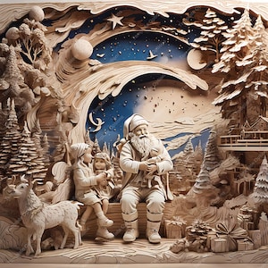 PNG Laser Burn, file di incisione laser, file laser illusione 3D, file di incisione laser, targa, xTool, Glowforge, Sculpfun, Babbo Natale di Natale