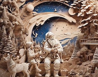 Laser Burn PNG, Laser Engrave File, 3D Illusion Laser File, Laser Engraving File, Plaque, xTool, Glowforge, Sculpfun, Christmas Santa Claus
