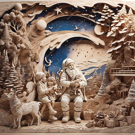 Laser Burn PNG, Laser Engrave File, 3D Illusion Laser File, Laser Engraving File, Plaque, xTool, Glowforge, Sculpfun, Christmas Santa Claus