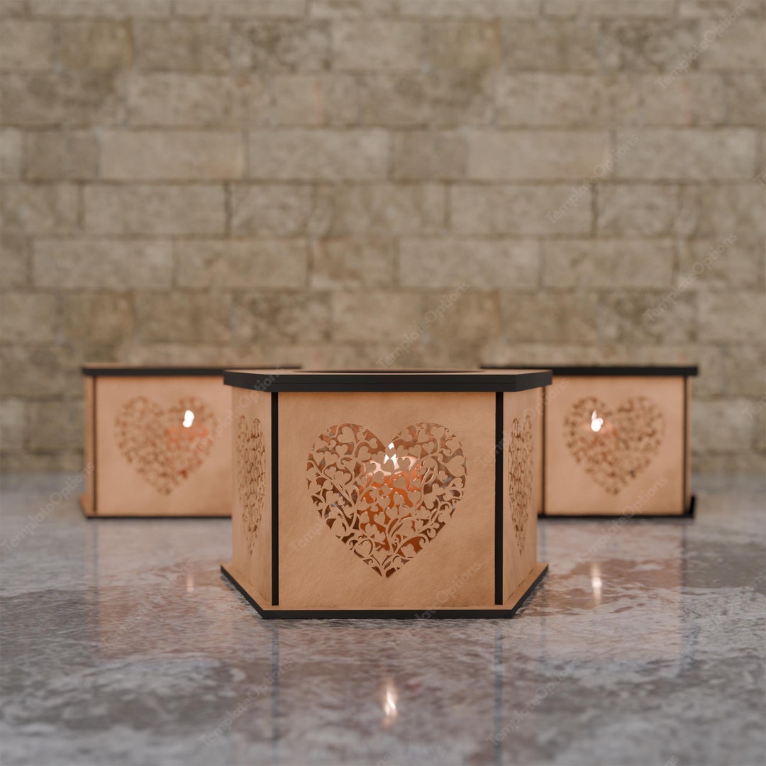 SVG Laser Cut Candle Holder, Valentine Tea Light Holder, CNC Files 4mm