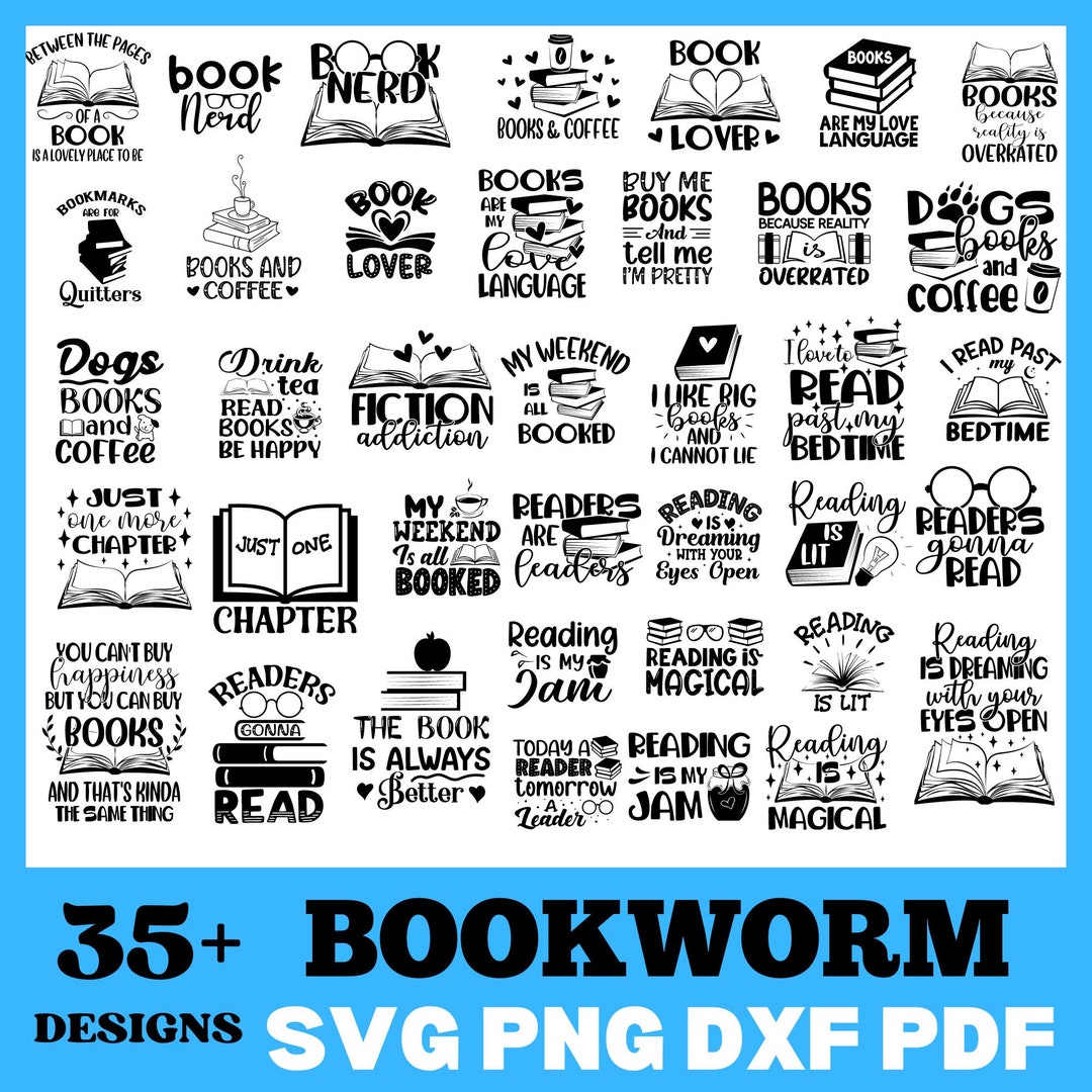 Book Lover SVG Bundle, Book Nerd, Reading Addict, Bookworm SVG, Book ...
