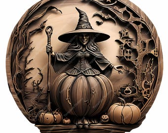 Laser Burn PNG, Laser Engrave File, 3D Illusion Laser File, Laser Engraving File, xTool, Halloween, Trick or Treat, Witch, Pumpkin, Plaque
