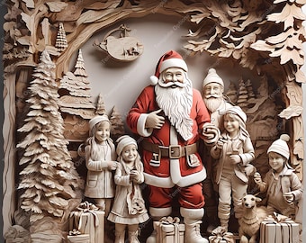 Laser Burn PNG, Laser Engrave File, 3D Illusion Laser File, Laser Engraving File, xTool, Glowforge, Sculpfun, Plaque, Christmas Santa Claus