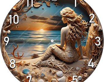 Zeemeermin 3D-illusie lasergravure-bestanden: plaquette, kloksjabloon (PNG, SVG), xTool, Sculpfun, Glowforge Laser Burn, png