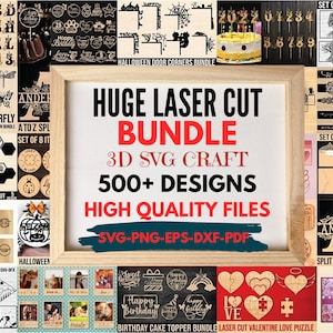 Laser Cut Mega Bundle SVG Files for CNC and Engraving, Glowforge Cut, Laser Cut, 3D Layered SVG, Eps, Pdf, Jpg, Png Laser Cut Files