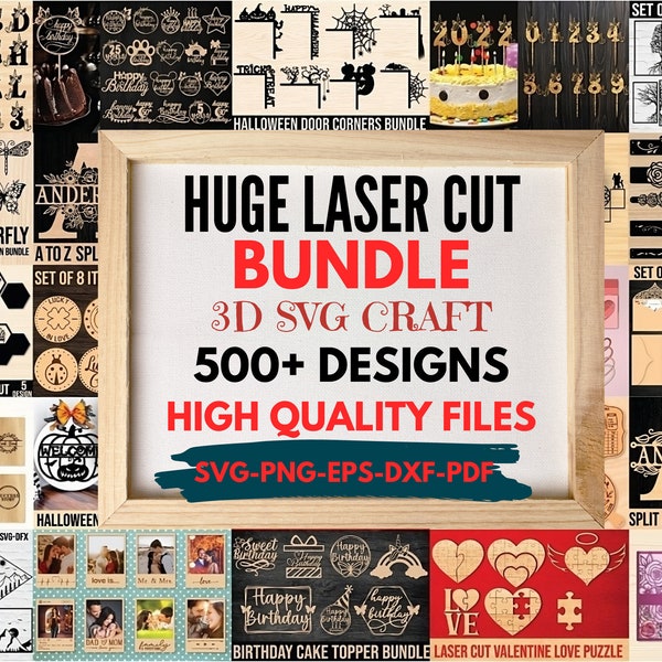 Archivos SVG de corte láser Mega Bundle para CNC y grabado, corte Glowforge, corte láser, SVG en capas 3D, Eps, Pdf, Jpg, archivos de corte láser Png