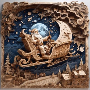 PNG Laser Burn, file di incisione laser, file laser illusione 3D, file di incisione laser, targa, xTool, Glowforge, Sculpfun, Babbo Natale di Natale