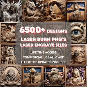 Laser Burn PNG, Laser Engrave File, 3D Illusion Laser File, Laser Engraving File, xTool, Glowforge, Sculpfun, Plaque, 6500+ WholeShop Bundle