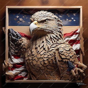 Laser Engrave File, 3D Illusion Laser File, Laser Burn PNG, Laser Engraving File, xTool, Glowforge, Plaque, Eagle USA Flag, Laser SVG File