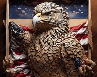 Laser Engrave File, 3D Illusion Laser File, Laser Burn PNG, Laser Engraving File, xTool, Glowforge, Plaque, Eagle USA Flag, Laser SVG File