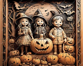 Laser Burn PNG, Laser Engrave File, 3D Illusion Laser File, Laser Engraving File, Glowforge, Trick or Treat, Plaque, 3D Halloween, Pumpkin