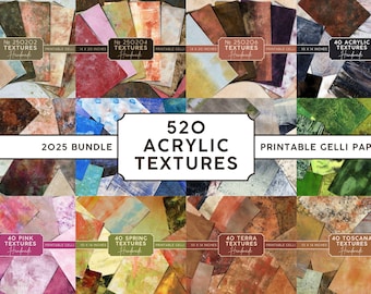 Paquete de 520 texturas acrílicas, escaneos Gelli, papeles de collage pintados a mano, superposición de fondo de estudio, descarga instantánea