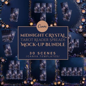 Tarot Spread Mockup Bundle von 30, Midnight Crystal, Canva Templates, Mock-Up für Tarot Leser, spirituelle Flatlay Styled Stock