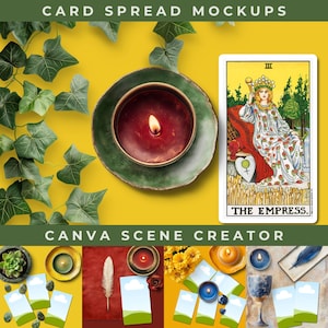 Creador de escenas universal para CANVA, maquetas de oráculos de tarot, imágenes de stock con estilo plano de brujas, pegatinas digitales realistas, uso comercial