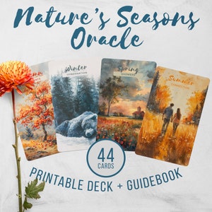 Printable Nature's Seasons Oracle Deck, 44 Cards, Print-at-Home DIY, 6 Backs, Watercolor Nature Theme, Guidebook, Instant Download