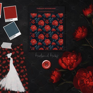 Fashion Moodboard Mockup, Scene Creator, Aesthetic Fabric Mockup, Surface Pattern Swatch, PSD, Commercial Use