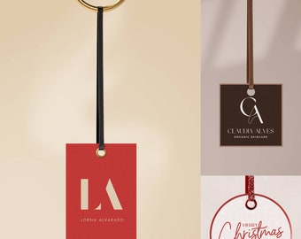 Hang Tag On Ribbon Mock-Up, Customizable Gift Tag Mockup, 8 Shapes, PSD, Custom Background, Aesthetic Mockup, Commercial Use