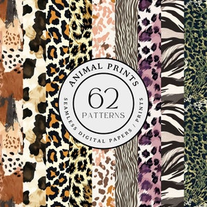 62 stampe animalier, collezione di modelli senza soluzione di continuità, carte digitali con motivi animali, uso commerciale