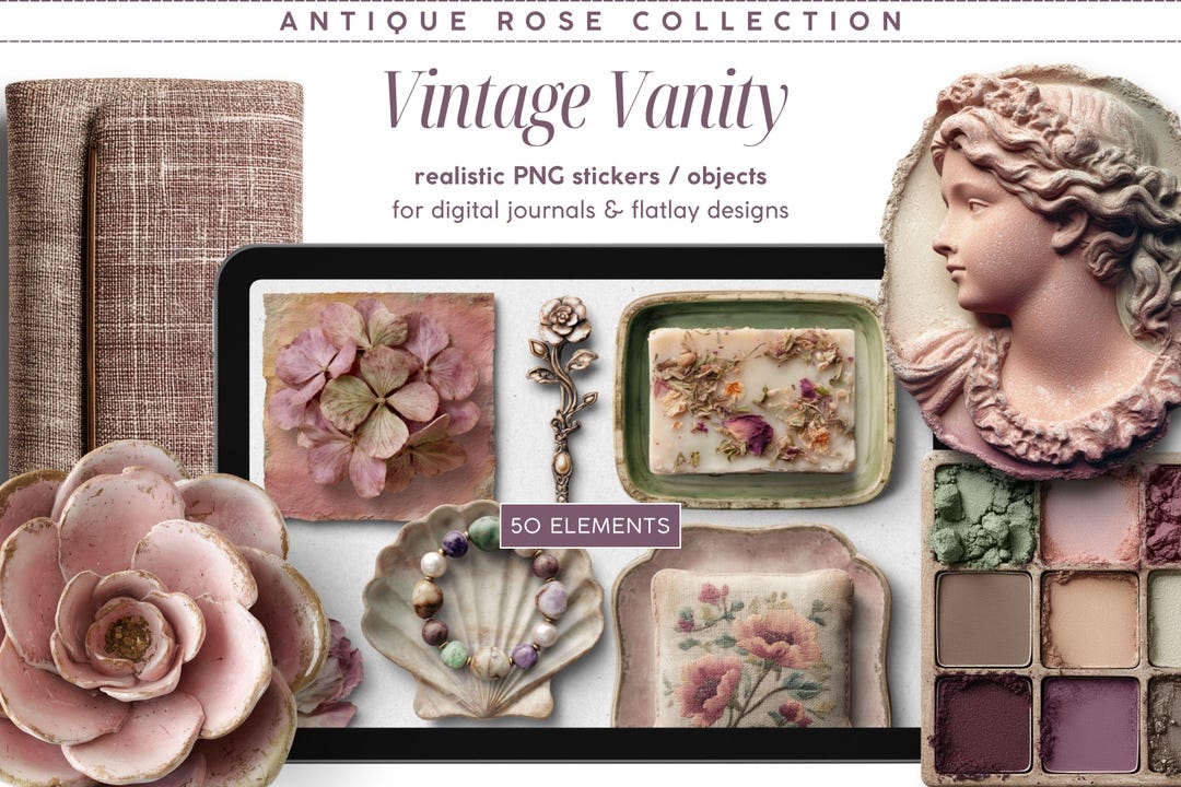 Vanity Sticker 50 Antique Rose Vintage Vanity Digital Planner Realistic Stickers ...