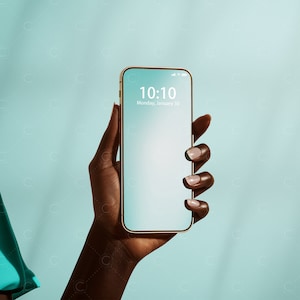 Aesthetic Phone Screen Mockup, Phone Wallpaper Mockup, App Design Mockup, Hand with Phone Mock-Up, PSD, Commercial Use