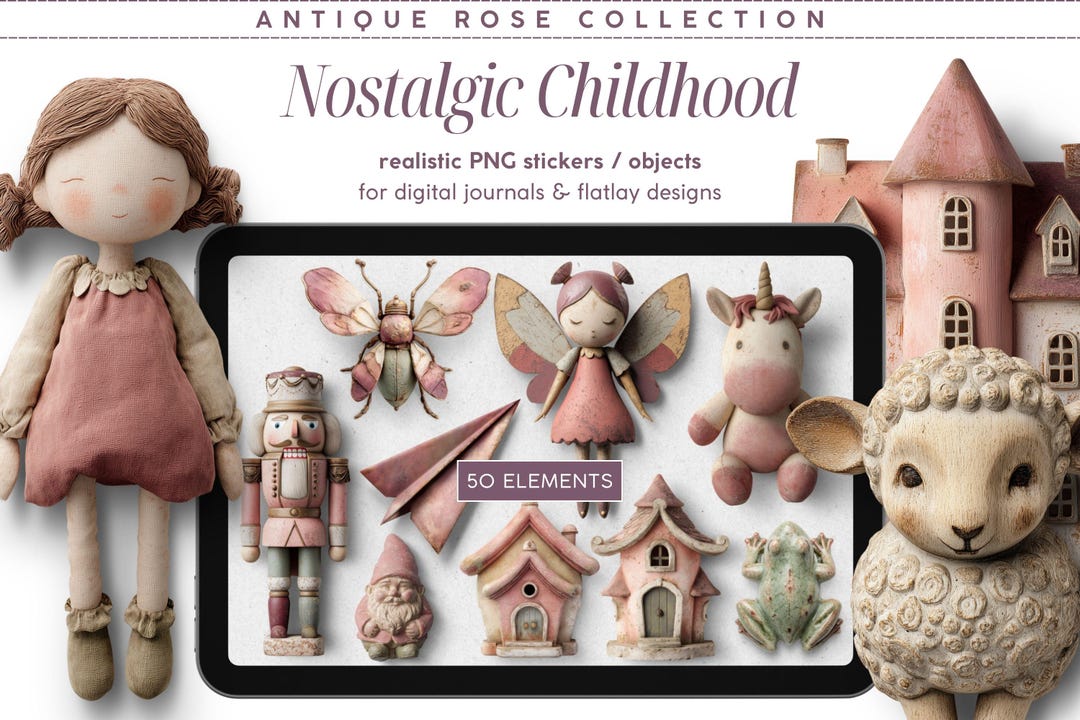50 Antique Rose Nostalgic Childhood Digital Planner Realistic Stickers  Journal Transparent PNG Objects Flatlay Scene Creator Commercial Use - Etsy  Israel