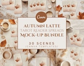 Tarot Spread Mockup Bundle of 30, Autumn Latte, Canva Templates, Mock-Up for Tarot Readers, Spiritual Flatlay Styled Stock, Commercial Use