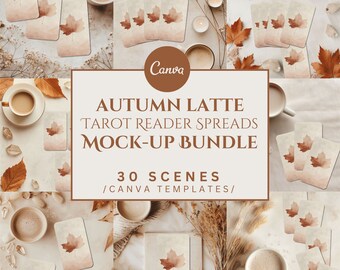 Tarot Spread Mockup Bundle of 30, Autumn Latte, Canva Templates, Mock-Up for Tarot Readers, Spiritual Flatlay Styled Stock, Commercial Use