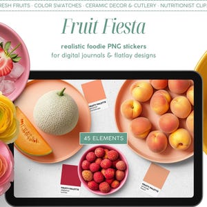 Adesivos digitais realistas, Fruit Fiesta, Scene Creator Clipart, Objetos PNG, Painel digital, Planejador, Diário, Flatlay Moodboard