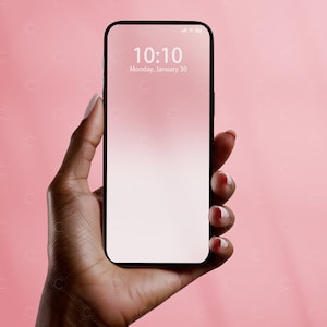 Aesthetic Phone Screen Mockup, Phone Wallpaper Mockup, App Design Mockup, Hand with Phone Mock-Up, PSD, Commercial Use